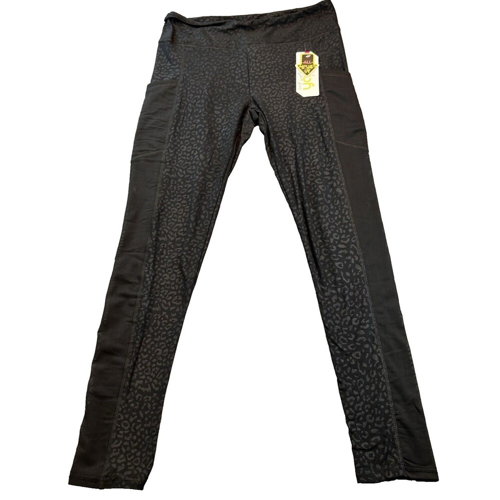 Yado Womens Leggings Black Leopard Size Large YD7L94-01 NEW Mesh Sides